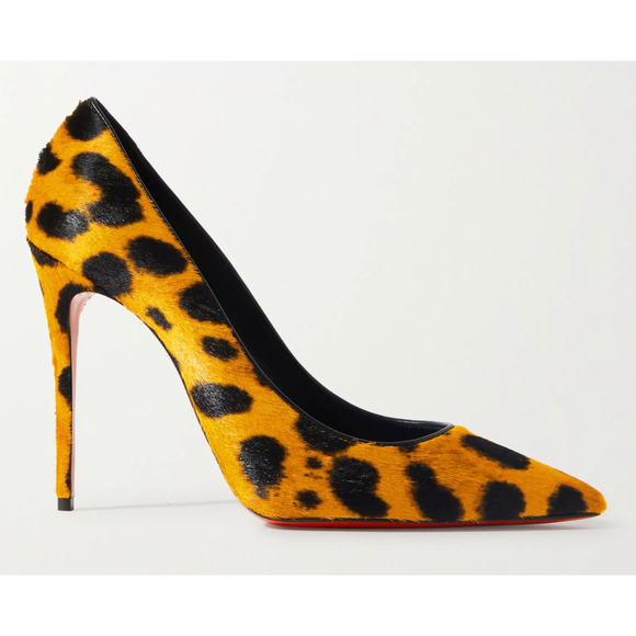 Christian Louboutin Kate 100 Spicy Pony Fur Leopard Black Brown Heel Pump 37.5